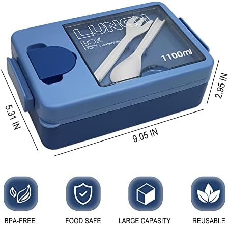 Bento Box Box Box, 1100ml 3 оддел Бенто кутија за ручек со контејнер за облекување салата и прибор, премиум контејнери за ручек, БПА бесплатно, микробранова безбедна