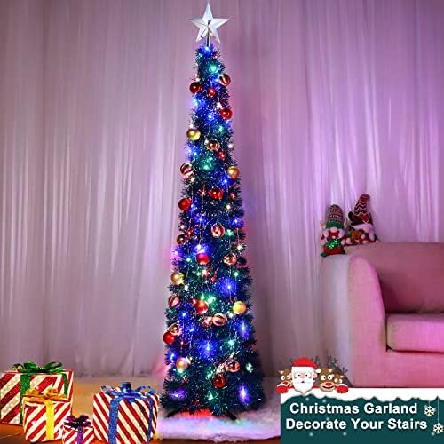5 ft pop up новогодишна елка со 50 светла во боја тајмер 3Д starвезда 25 топки батерија оперирана молив, тенок вештачки дрвја празник забава Божиќна декорација дома затворе?