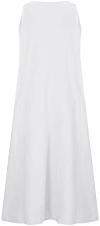 Фустани за постелнина без ракави на Brkewi за жени 2022 Колекција Моранди, екипаж А-линија А-линијата за замав, облога со постелнина со џебови