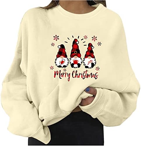 Преголем Врв На Кошула За Жени Божиќни Весели И Светли Кошули Божиќно Карирано Печатење Пуловер На Дрвја Дуксери Со Долги Ракави