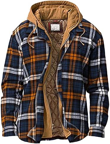 2022 година Зимска машка шерпа наредена густа јакна од фланел кошула, долги ракави со четкана карирана фланелна јакна, копче за прицврстување