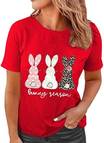 Bunny отпечати маички жени среќни велигденски ден лето основни врвови, обични врвови за туника на вратот