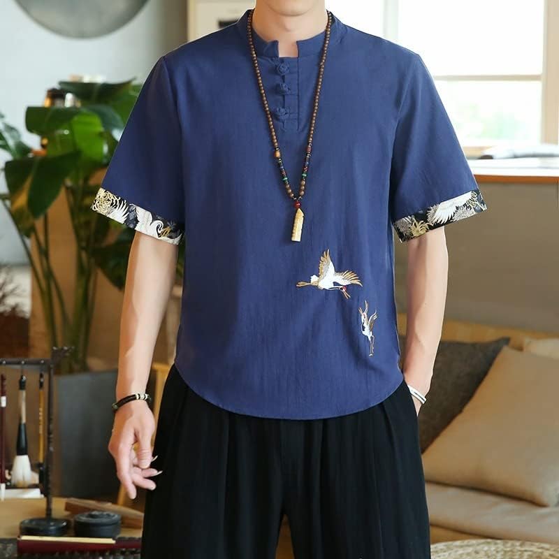 Гроздобер кран за везење маица кинески стил hanfu tee врвови шорцеви таи чи кунг фун сет на униформа