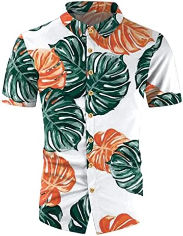 XXBR машки хавајски кошули, лето кратко ракав Тропско цветно копче за печатење надолу опуштено вклопување плажа обична алоха кошула
