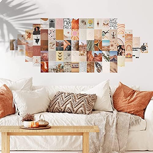 Бохо wallиден декор естетски за декорација на спална соба за тинејџери, 70 парчиња Boho wallидни колаж комплет естетски слики, слики од