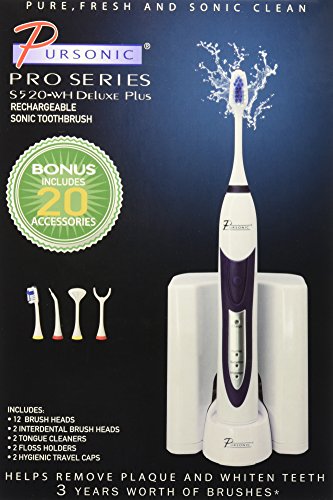 Pursonic S520 Sonic четка за заби- вклучува 20 додатоци: 12 глави на четки и повеќе, бели