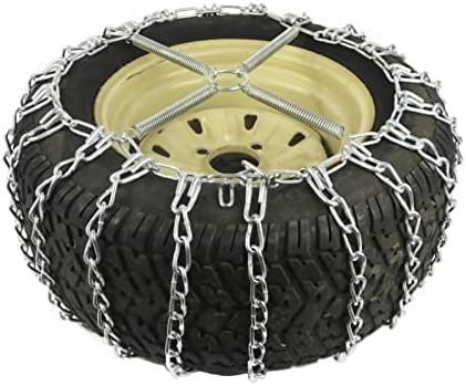 Продавницата РОП | Пар од 4 ланци на гуми за врски и затегнувачи за косилка за трева што се вклопува во гуми 26x13x10