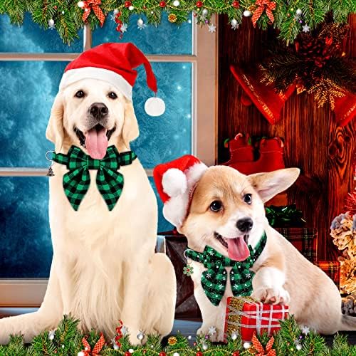 4 компјутери Божиќно куче јака со лак прилагодлива карирана јака од кучиња црвена зелена мека празнична кучиња јаки со отстранлив