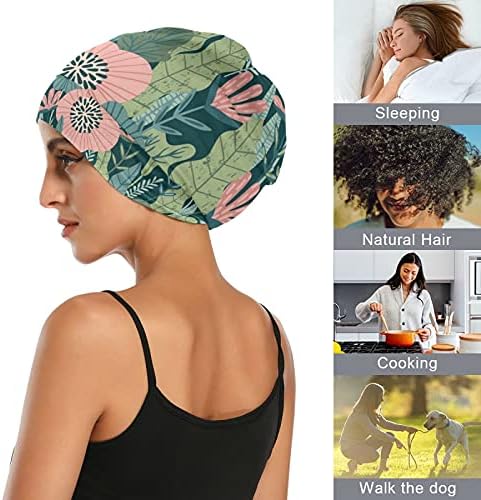 Семено работно капаче за спиење капа за капаци, цветни цвеќиња зелени лисја тропски за жени коса глава за коса ноќно обвивка