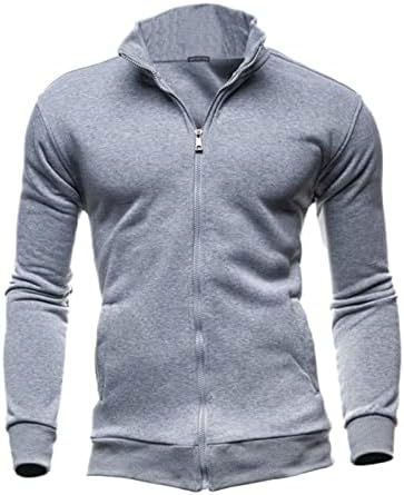 Менс моден џемпер џемпер стојат јака џемпер цврста боја кардиган мажи палта стилски