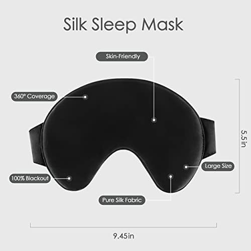 Маска за спиење од свила од свила - црница од свилена маска за очи за спиење момчиња и девојки црна симпатична мека прилагодлива затемнување