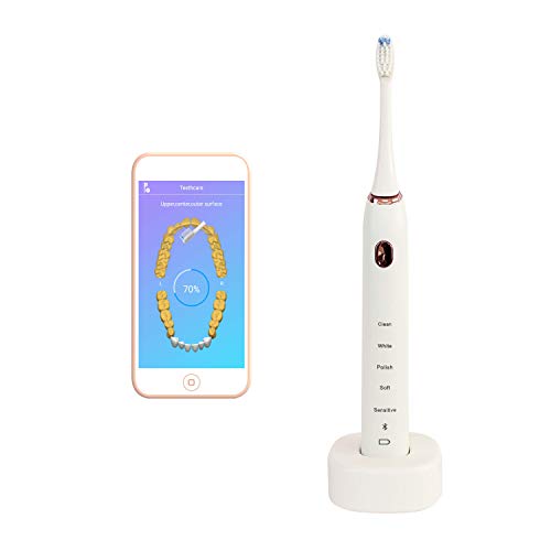 Преку морето Sonic Bluetooth Електронски четки за заби - 5 режими - Контрола на апликации - Паметен тајмер - Безжично полнење - Преносна четка за заби за напојување - 2 глави з?