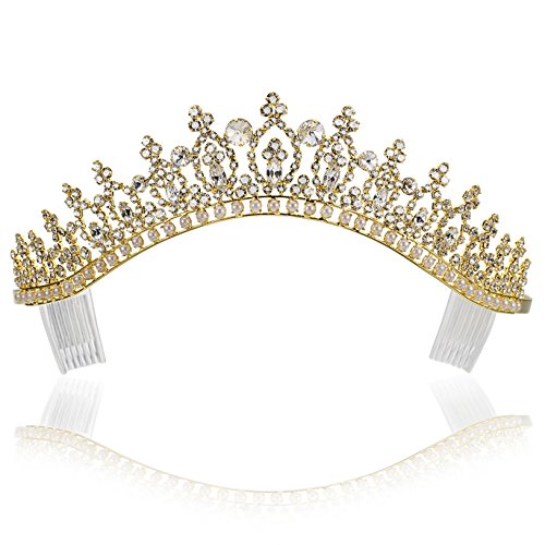 Кристално Кристално Невестинско Свадбено Натпреварување Принцеза Дијадема Круна - Вештачки Бисери Позлата Т183