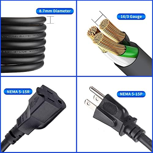 Липвел y Сплитер продолжено кабел 6 нога, 3 кабел за напојување од 1 до 2 излез раздвојување, 16 мерач 13А 1625W SJT кабел, наведен ETL, црно
