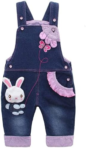Детско вселенско девојче девојче Jeanан комбинезони, Детем Деним Симпатична облека од 3Д зајаче