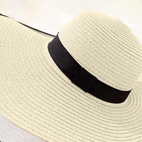 Летни капи од слама за жени жени широки гребени мрежи за одмор на сонцето за одмор капа, спојувајќи ја капачето на плажа мода сонце капи.