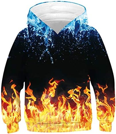 УНИКОМИДЕА Момчиња Девојки 3Д Печатење Пуловер Качулка Деца Маскирани Дуксери со џеб за 6-16Т
