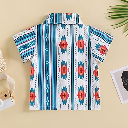 Западно дете бебе момче крава копче за печатење надолу со кошула кратки ракави лапел вратот врвови каубојски обични летни облеки