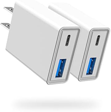 USB-C полнач, 2 пакет 20W USB Blockид Брз полнење блок со PD & QC 3.0 Адаптер за напојување со двојна порта за iPhone 14 13 12 11 Pro
