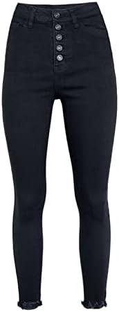 Panенски потни од пот, жени обични плус големина обични високи панталони Панталони за жени фустани фармерки со фармерки со џебни