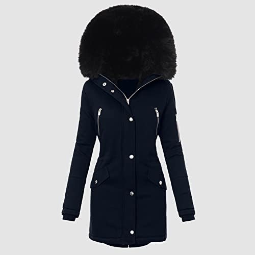 Womenените плус големина зимски палто со долг ракав јакна задебелен палто топло качулка за надворешна облека од деним јакна