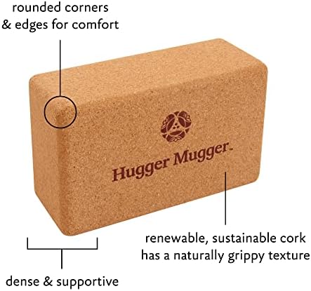 Hugger Mugger Cork Yoga Block - Природно грицкава текстура, издржлива, изработена од обновлива плута, заоблени рабови за удобност, одлично за испотени раце Бле -Корк