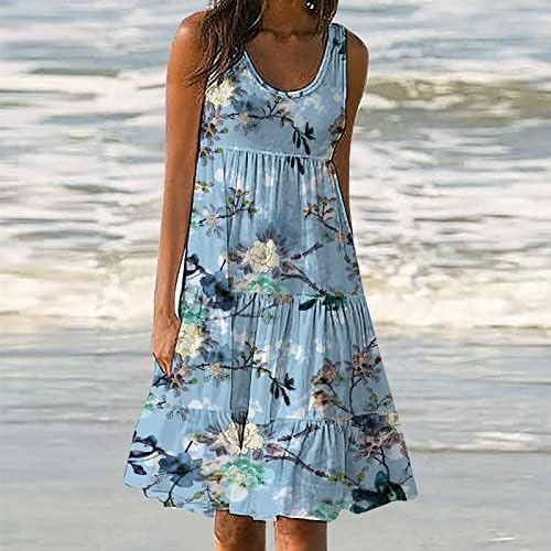 Летен фустан на fzylqy за жени случајни а-линиски слоевити разгалени бохо мини фустани без ракави лабава проточна облека за плажа