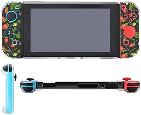 Случај за Nintendo Switch Овошна јагода на црна позадина Пет парчиња Поставете заштитна обвивка за куќишта на конзола додатоци