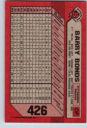 1989 Бауман 426 Бери обврзници Питсбург Пирати Бејзбол НМ-МТ