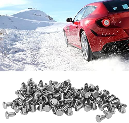 Qiilu Tire Spikes 100 парчиња столпчиња за гуми од сребрена универзална абење отпорна против гума за снег снег за виklушкар за ATV UTV