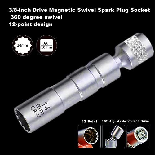 Mifashion 14mm Magnetic Swivel Spark Spark Socket 12-точка 3/8-инчен погон 360 ° Прилагодлив 1мм Тенок wallиден приклучок на приклучокот