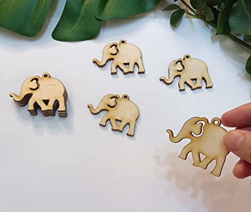 30 парчиња во форма на слонови во форма на дрвени обетки, DIY недовршени ласери исечени природни дрвени обетки празнини дрвени накит