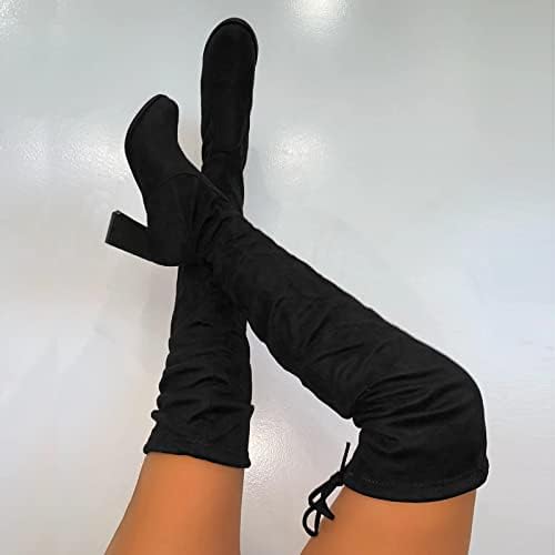 Платформа чизми за жени со средно теле колено чизми зимски долги топли чевли ретро чизми чизми чизми потпетици стада бујни за женски чизми