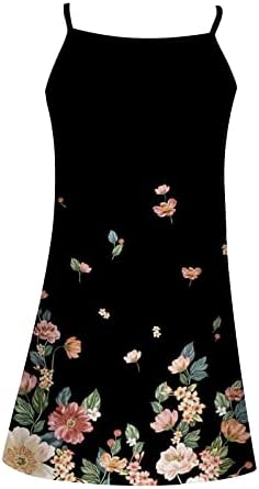 Womenените летни пролетни фустани 2022 Симпатична запрена врата Бохо печати маички фустани без ракави, смена на цветна фустан од туника