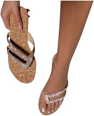 Анивуд сандали за жени облечени, 2021 модни модни кристални сандали на летни плажа Сандали отворени пети жени сандали