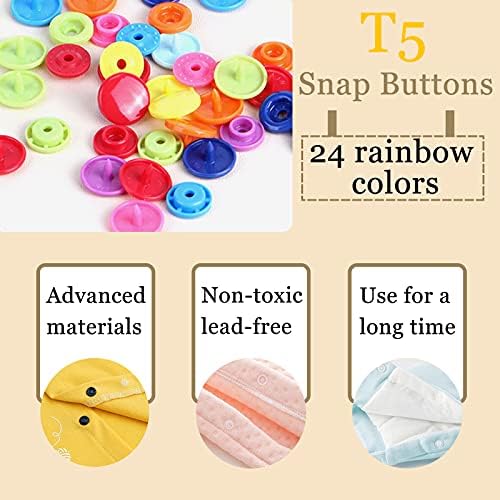 Копчињата Mardatt 405 парчиња T5 Snaps со Snaps Pliers Поставете 24 бои околу пластични копчиња без ширење и прицврстувач за