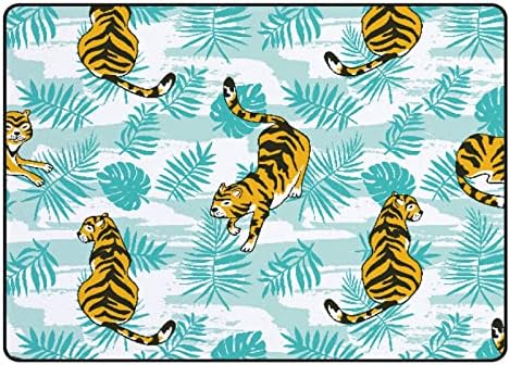 Ползи во затворен тепих игра Мат Тропски тигри Палми лисја за дневна соба спална соба едукативна расадник подрачје подрачје килими 63x48in