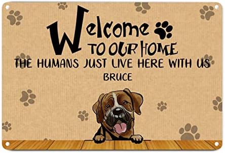 Алиојоит Смешно Куче Метален Знак Плакета Боксерско Куче Прилагодено Име На Куче Добредојдовте Во Нашата Домашна Закачалка За Кучиња