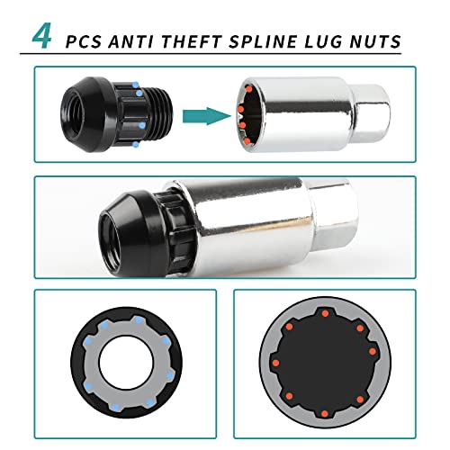 Yeshineauto M14x1.5 Spikes Lug Nuts, 24 парчиња анти -кражба на тркалото на тркалото на тркалото со приклучок од 2 парчиња (сребро）