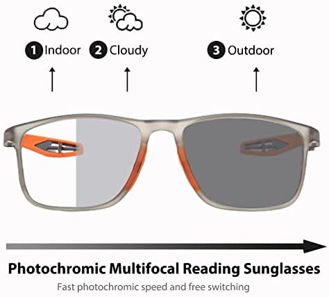 K.Laver Фотохроматски прогресивни чаши за читање на мултифокус сини светло блокирајќи мултифокални читатели на пролетни очила за сонце