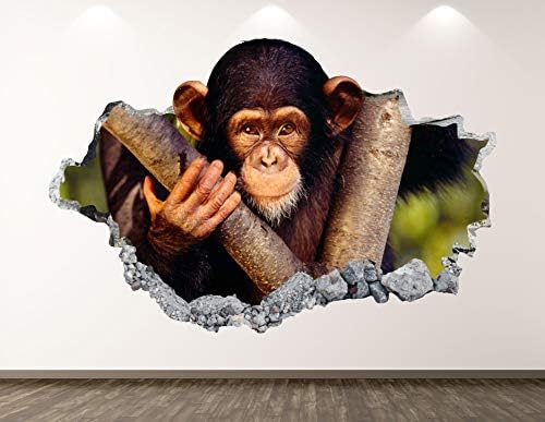Западната планина мајмун wallид Декларална уметност декор 3Д разбиена бебешка налепница за бебиња за животни, uralидална соба, обичај подарок