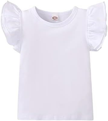 Sanpersonlin дете бебе девојче со цврста боја маица Детска блуза Основна обична руфла врвна памучна обична облека