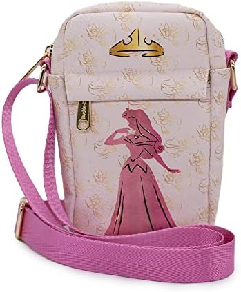 Лок надолу со торба со Дизни, крстоко тело, принцезата Аурора позира силуета и бајки кумови, розова, веганска кожа, убавица за спиење
